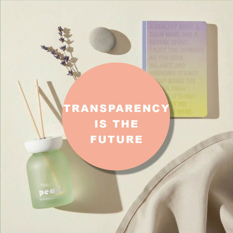 natural clear image with diffuser and notebook and transparency is the future text
