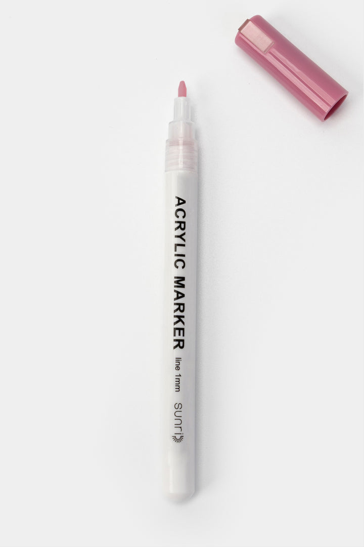single premium acrylic marker with 1mm tip and matching cap placed beside it