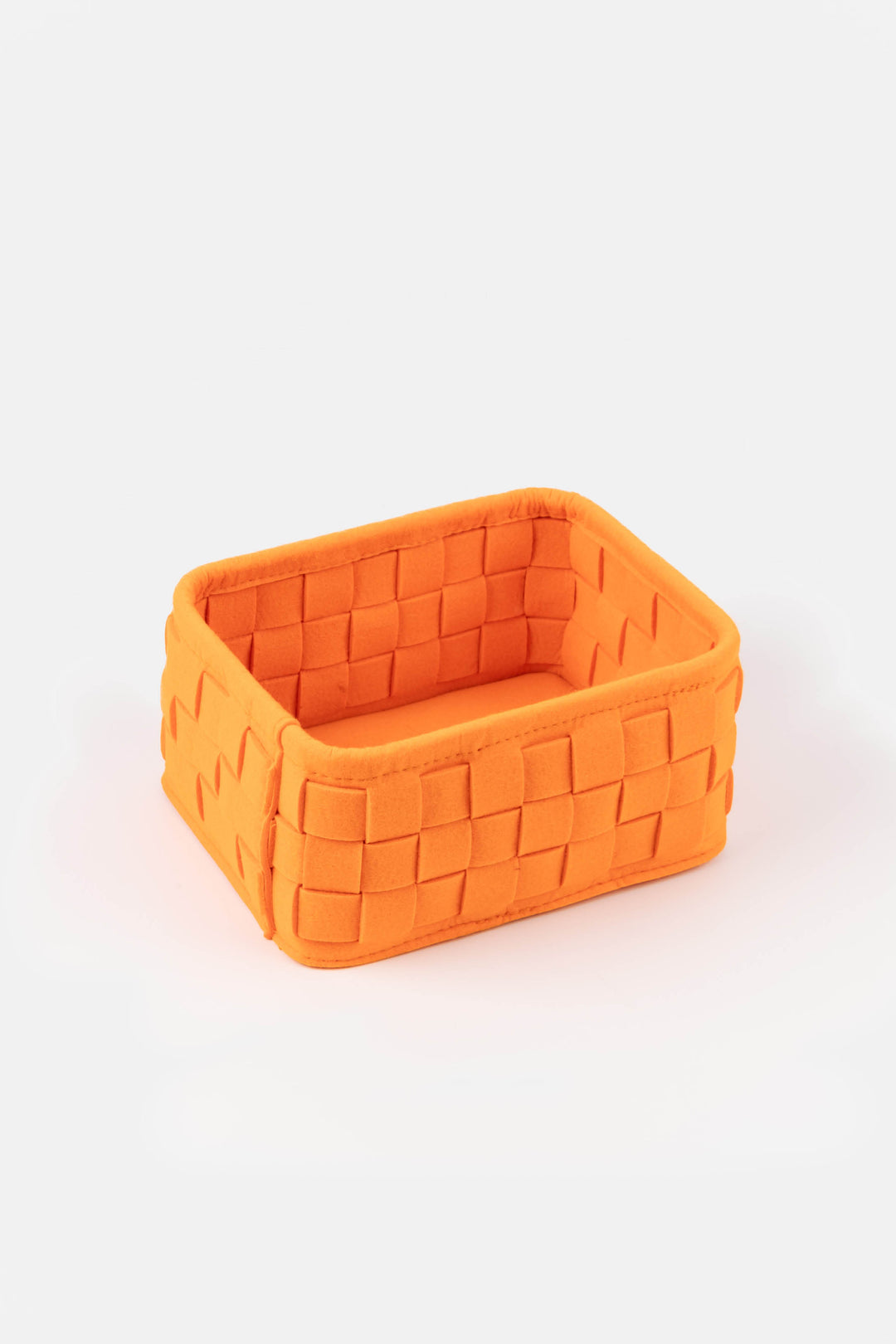 small woven felt storage box shown empty
