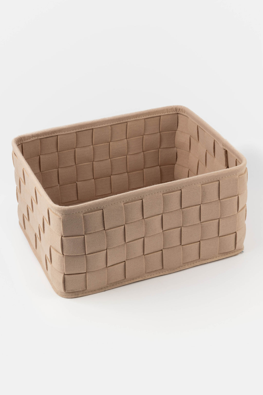 large woven felt storage box shown empty
