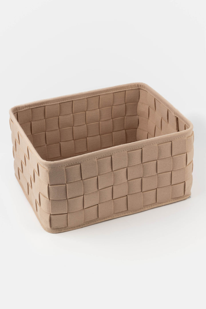 large woven felt storage box shown empty

