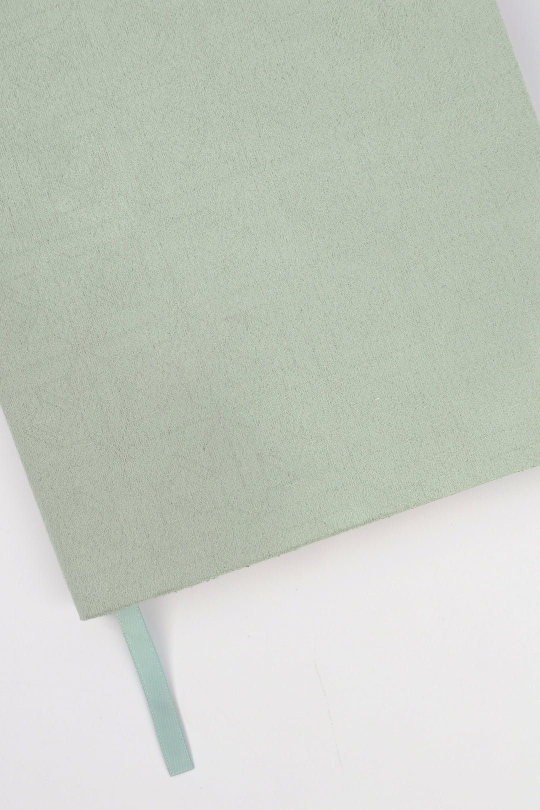 detail of green faux suede  flex-cover diary with embossed pattern 