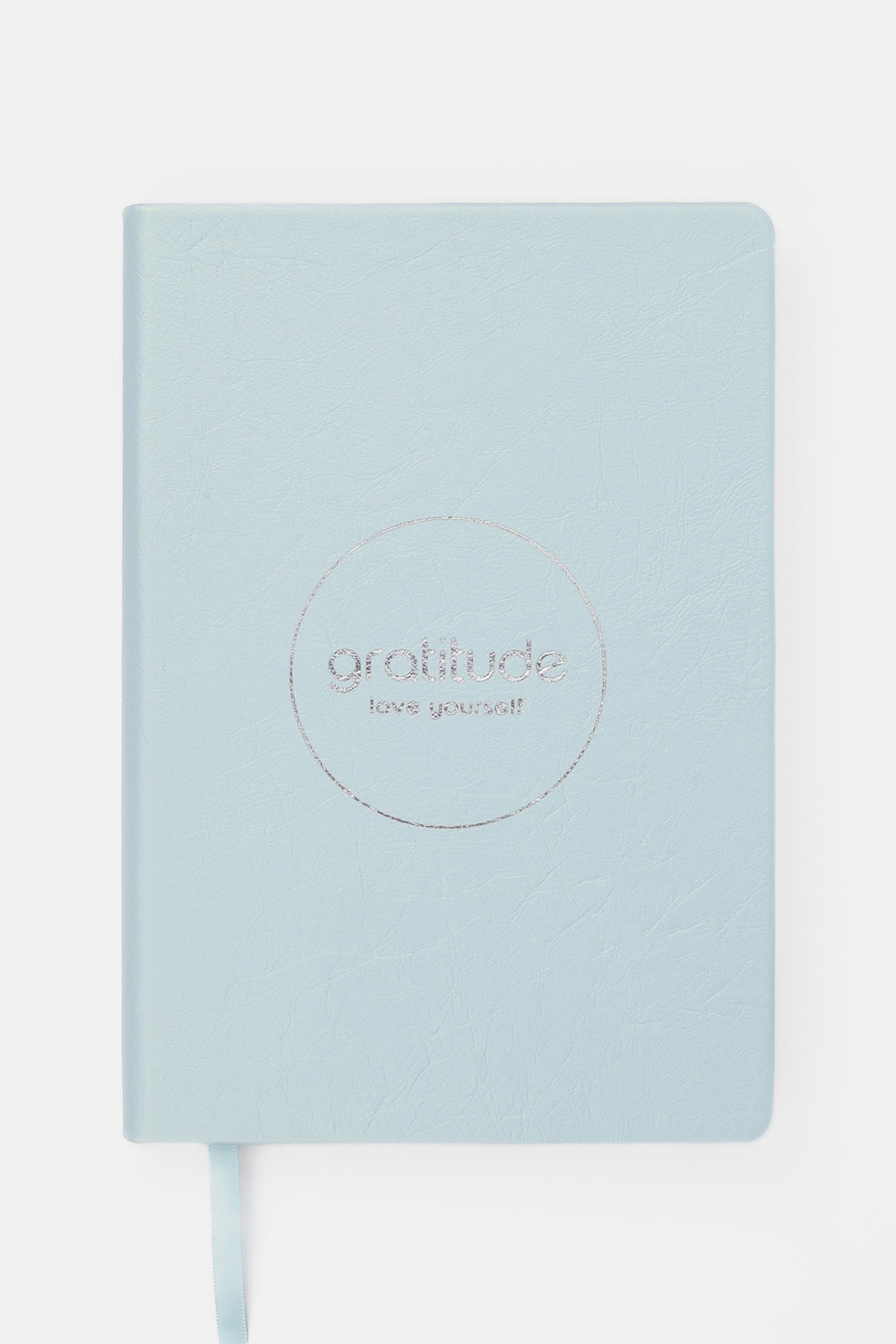 Light blue gratitude journal with 'love yourself' text 