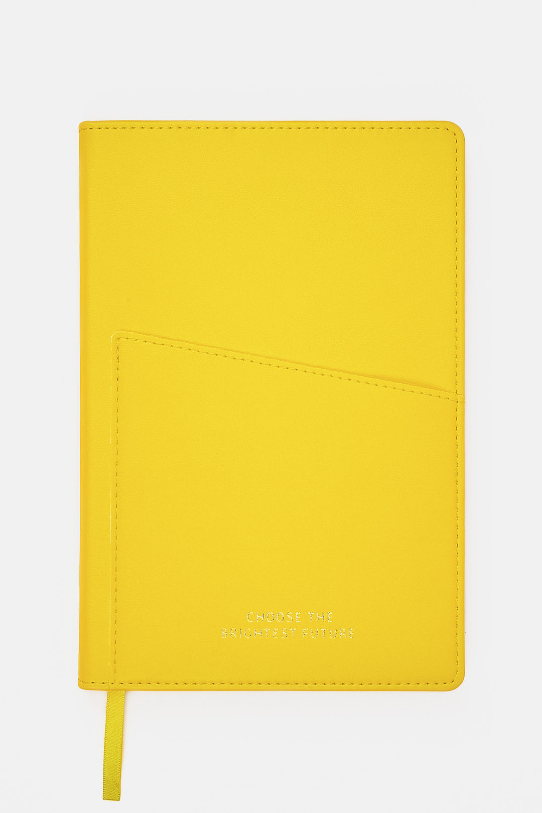 yellow A5 hardcover notebook with PU leather cover and angled front pocket
