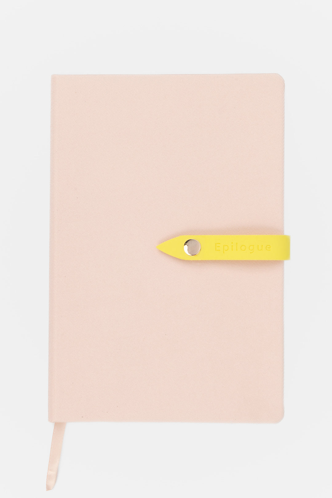 pink journal with a yellow strap and metal push button