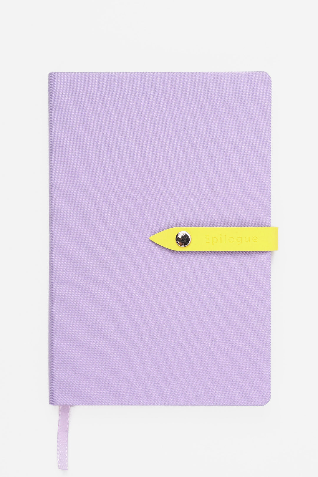 purple journal with a yellow strap and metal push button