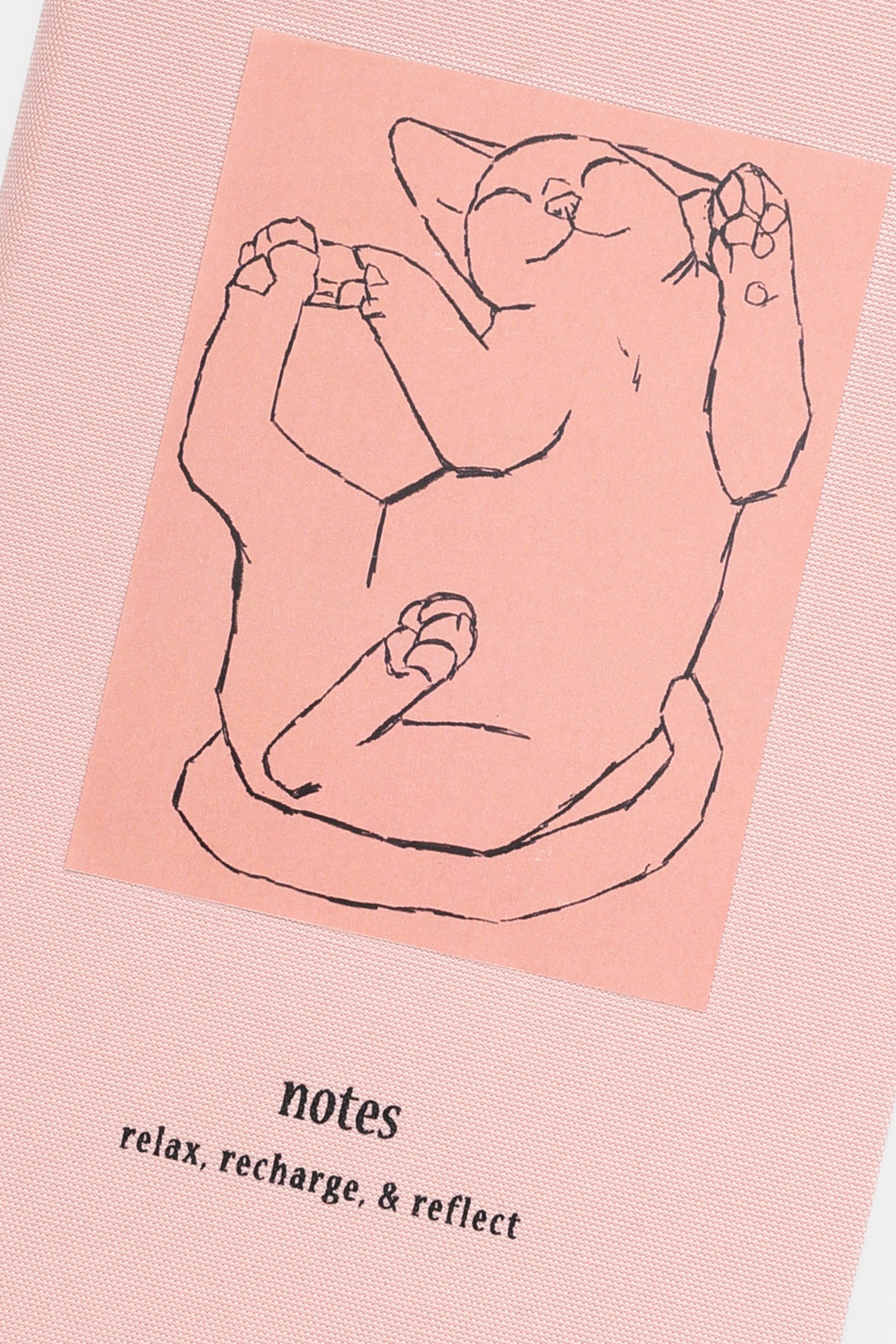 Pink relax recharge and reflect notebook with a cat illustration 