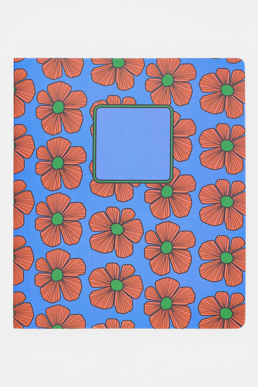 Notebook with orange floral pattern on a blue background