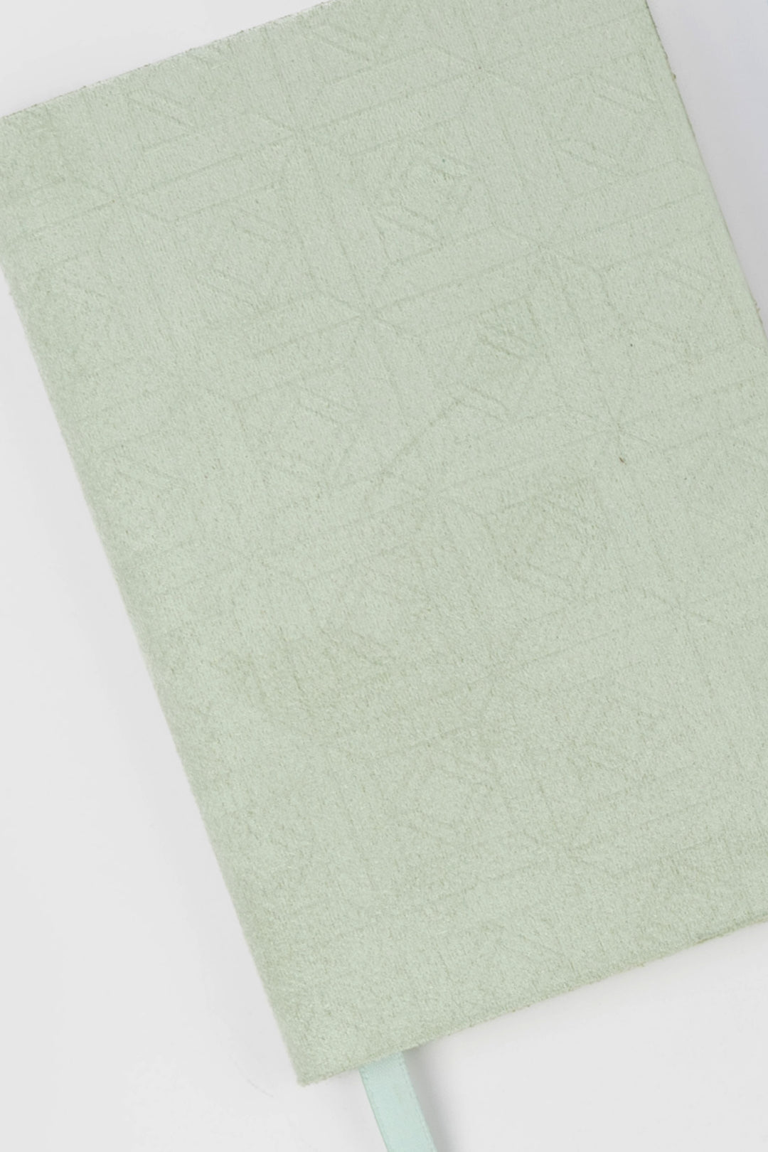 detail of green faux suede  flex-cover diary with embossed pattern 
