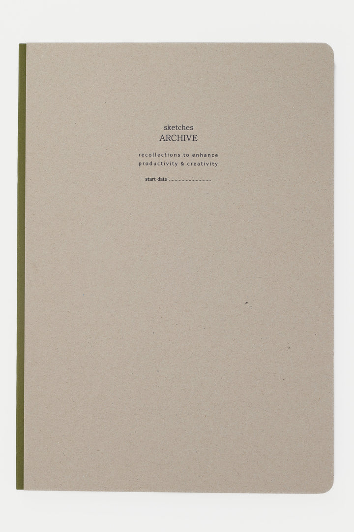 Beige sketchbook with Archive text and fabric spine