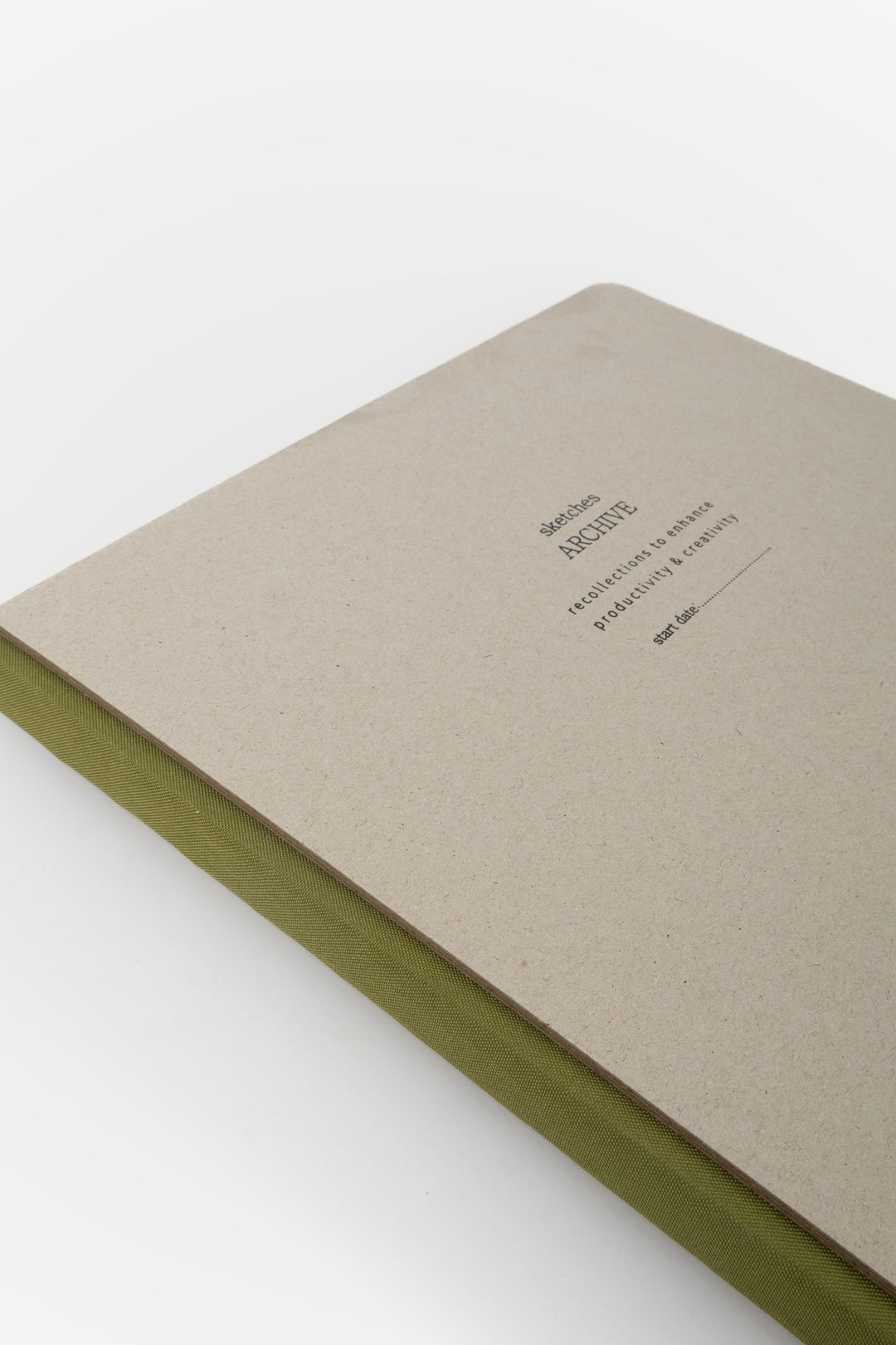 Beige sketchbook with Archive text and fabric spine