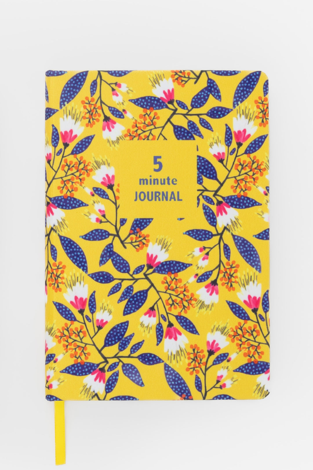 a5 five minute journal with yellow floral fabric cover and matching satin ribbon
