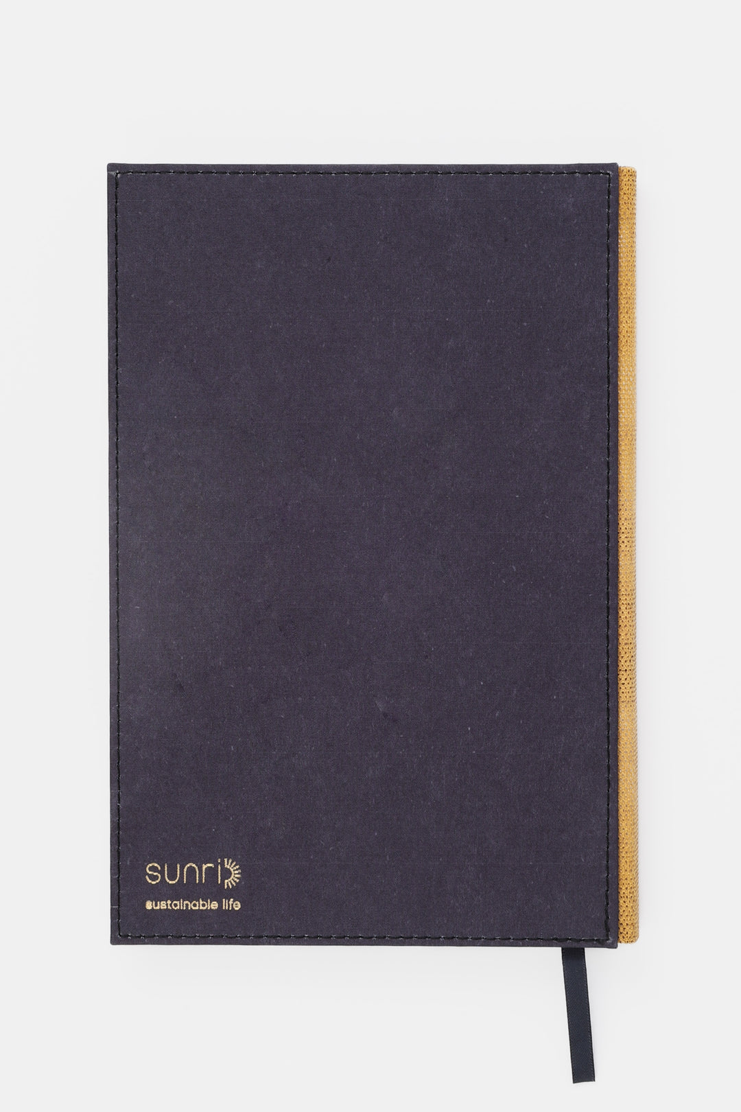 Back view of A5 diary with dark fabric cover gold speckled spine and ribbon bookmark