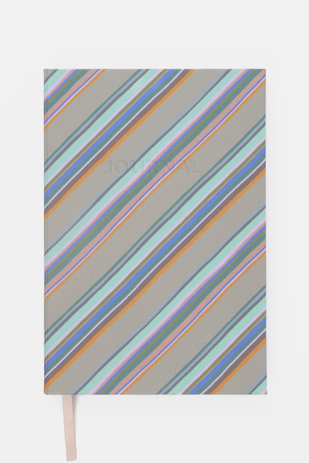 front view of a5 journal with grey diagonal stripe pattern
