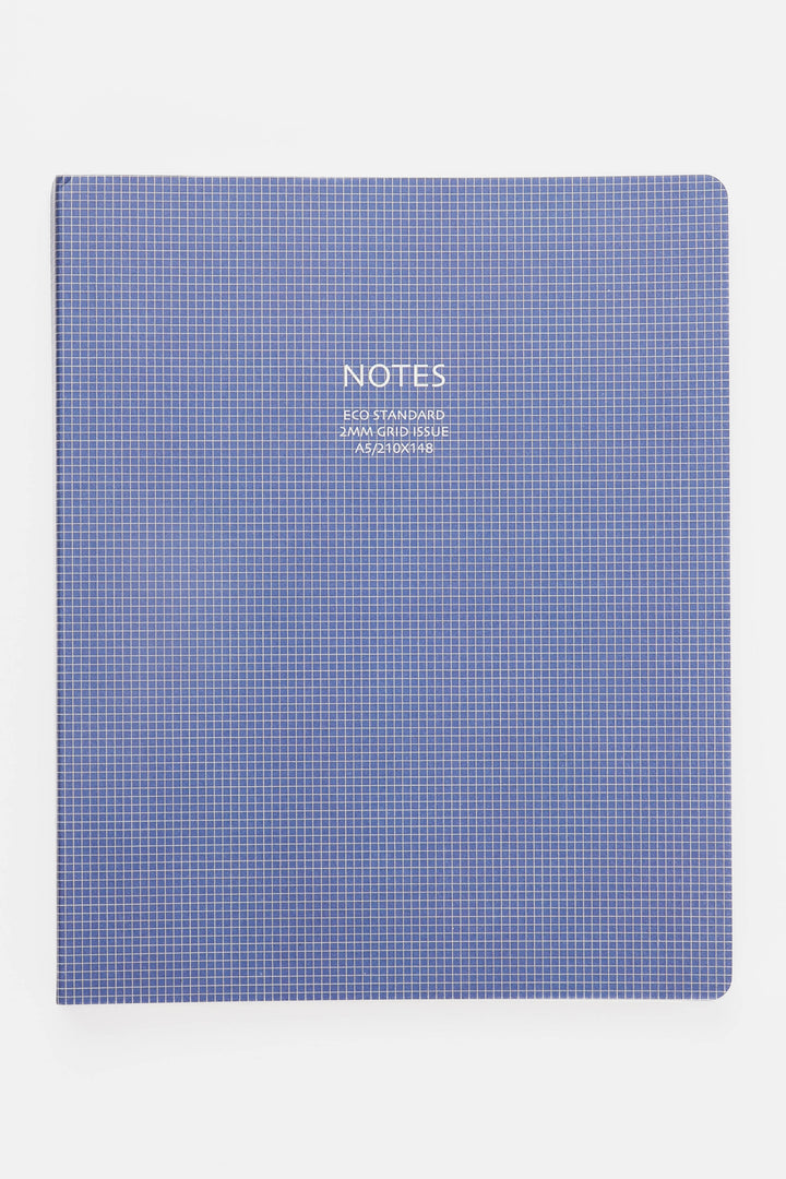 Blue checkered notebook with 'NOTES' text on a white background