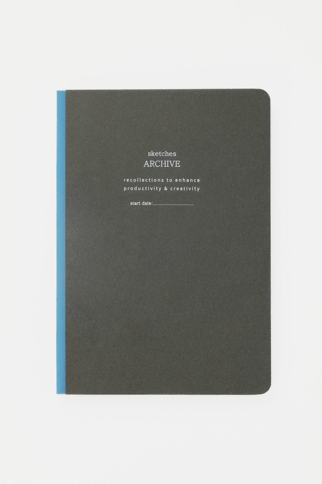 Gray sketchbook with blue spine 