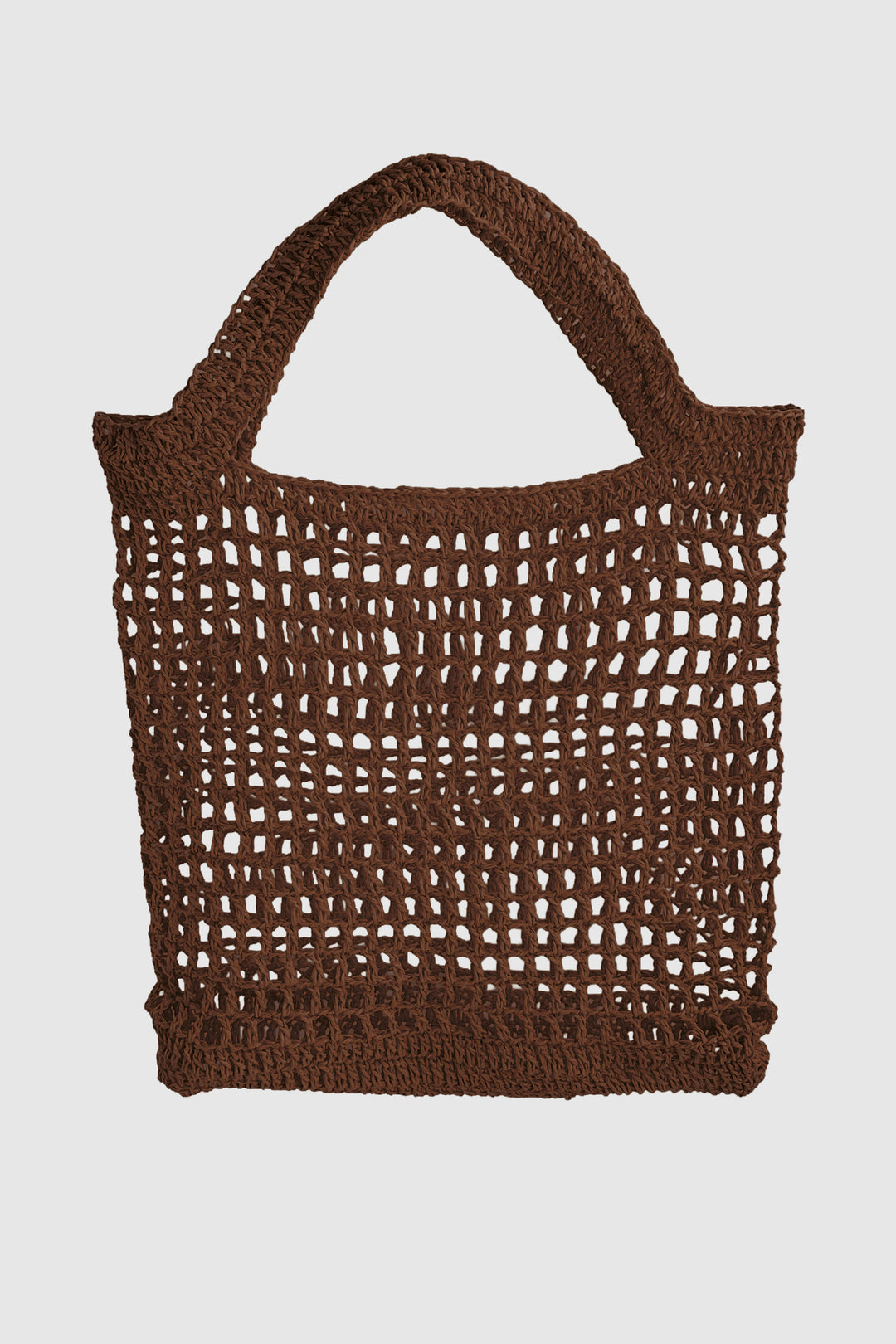 Brown crochet bag on a light gray background