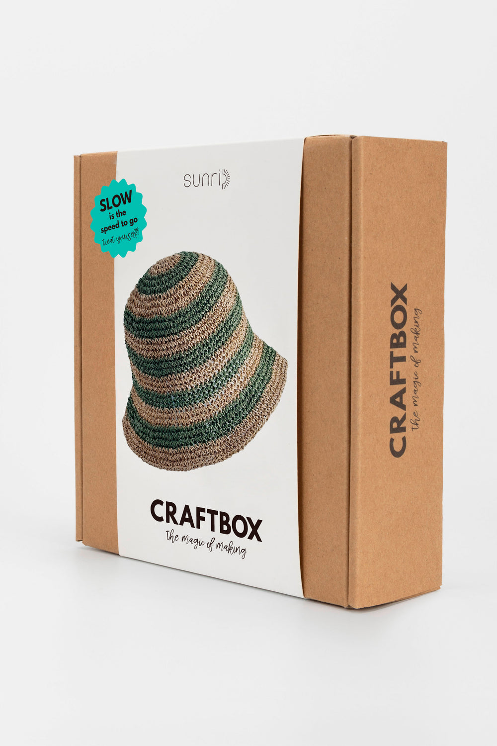 Craftbox packaging with a striped hat on a white background