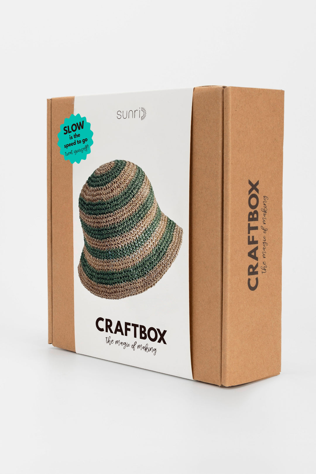 Craftbox packaging with a striped hat on a white background