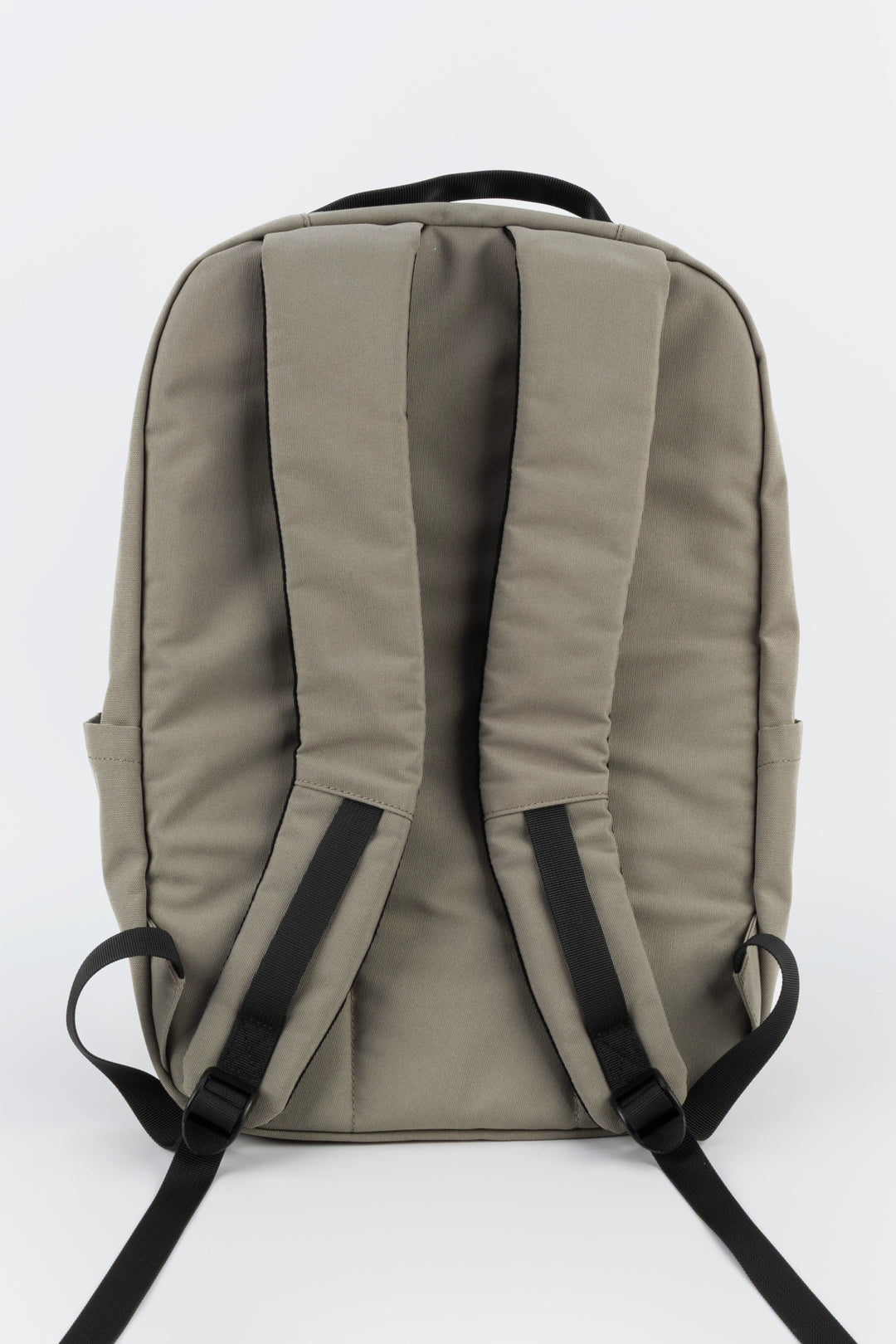 grey laptop backpack back view with padded shoulder straps