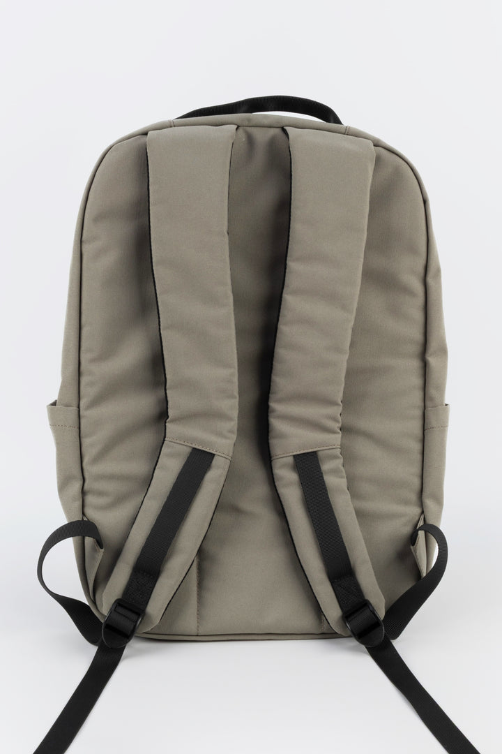 grey laptop backpack back view with padded shoulder straps