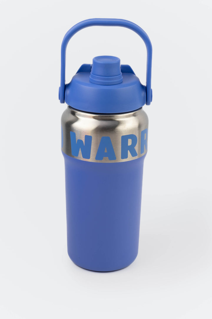 blue 1000ml insulated stainless steel eco bottle with flip straw spout and carrying handle