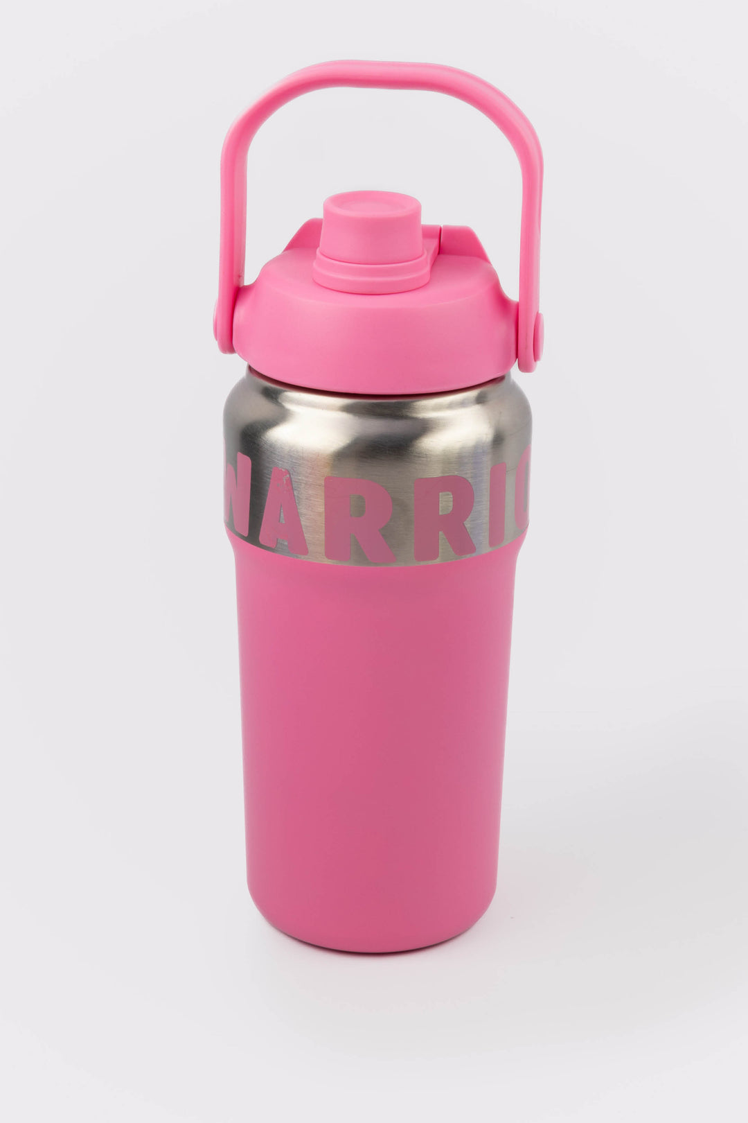 pink 1000ml insulated stainless steel bottle with flip straw spout and carry handle
