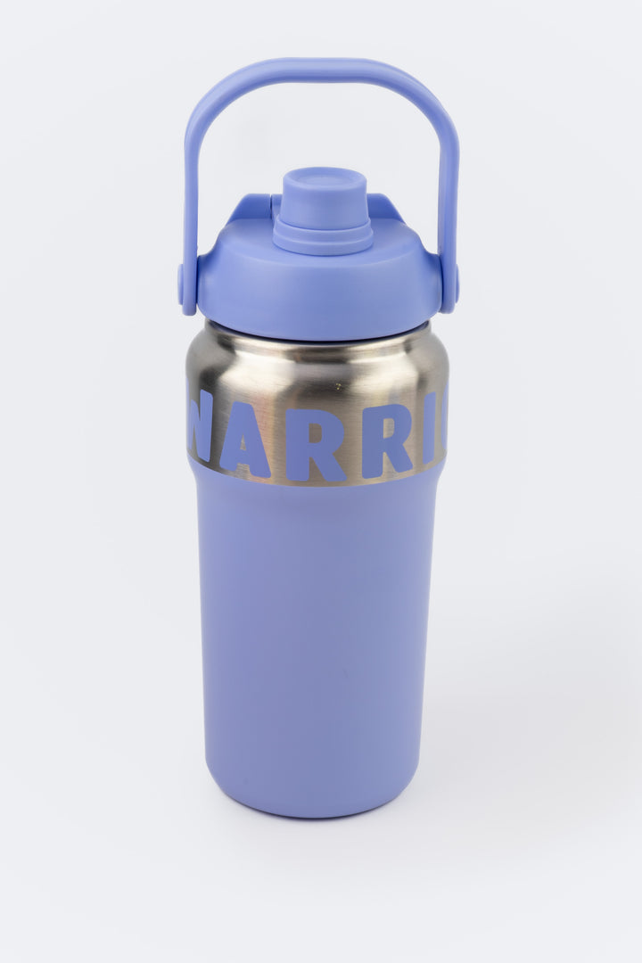 purple 1000ml insulated stainless steel bottle with flip straw spout and carry handle
