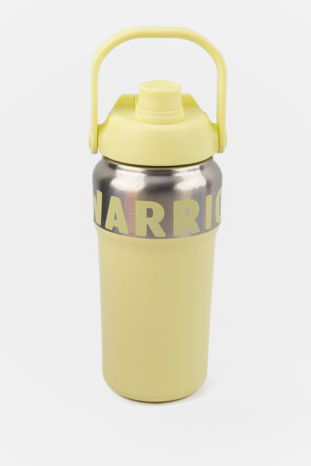 yellow 1000ml insulated stainless steel bottle with flip straw spout and carry handle
