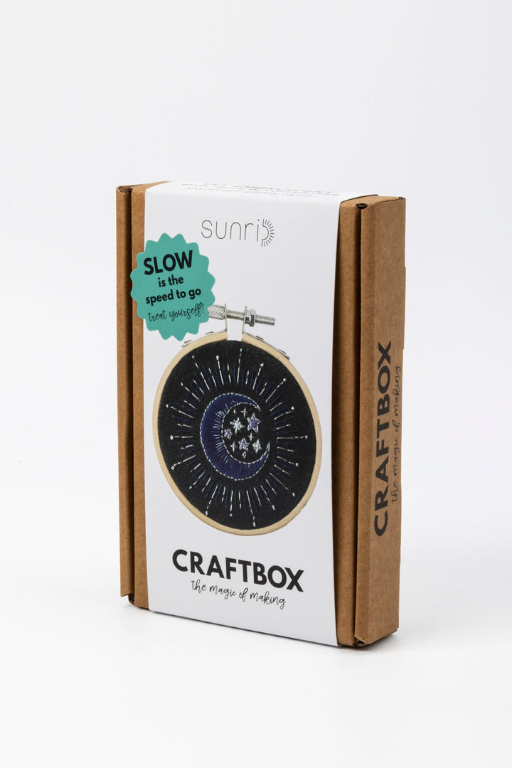 Sunri Craftbox packaging with embroidery hoop design on a white background