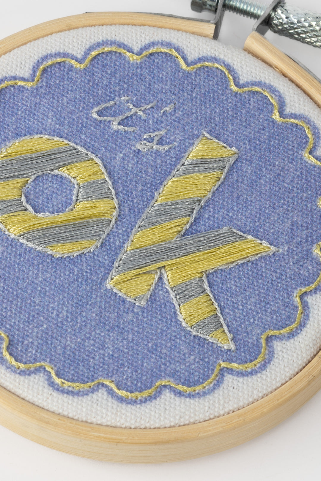 Embroidery hoop with 'It's OK' text on a blue background