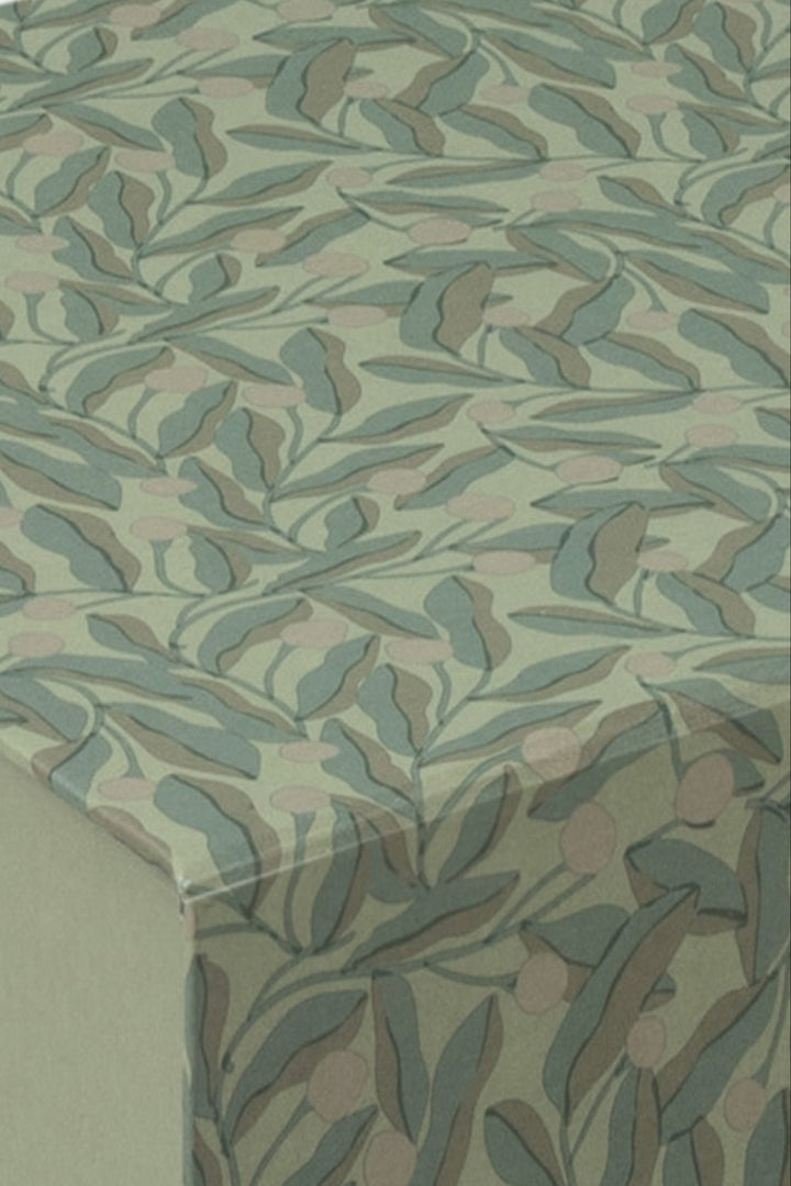 Close-up of A5 foldable modular desk organiser box showing berry leaf pattern on the lid and edges