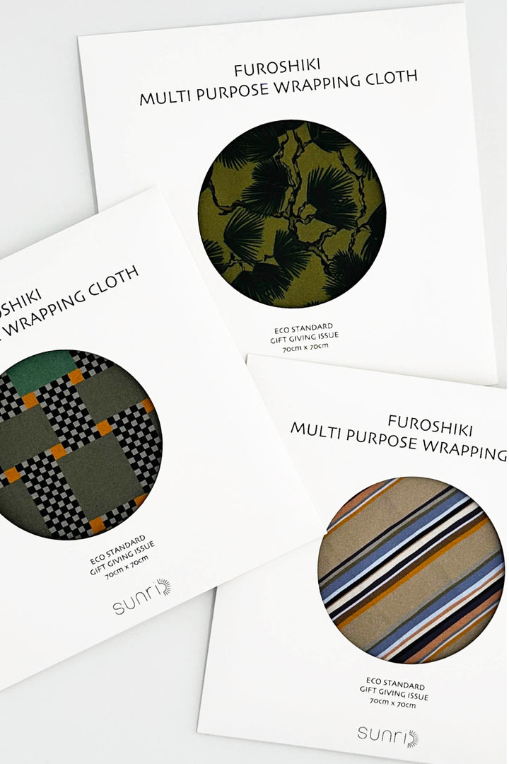 furoshiki packaging cards displaying pine print and coordinating pattern options