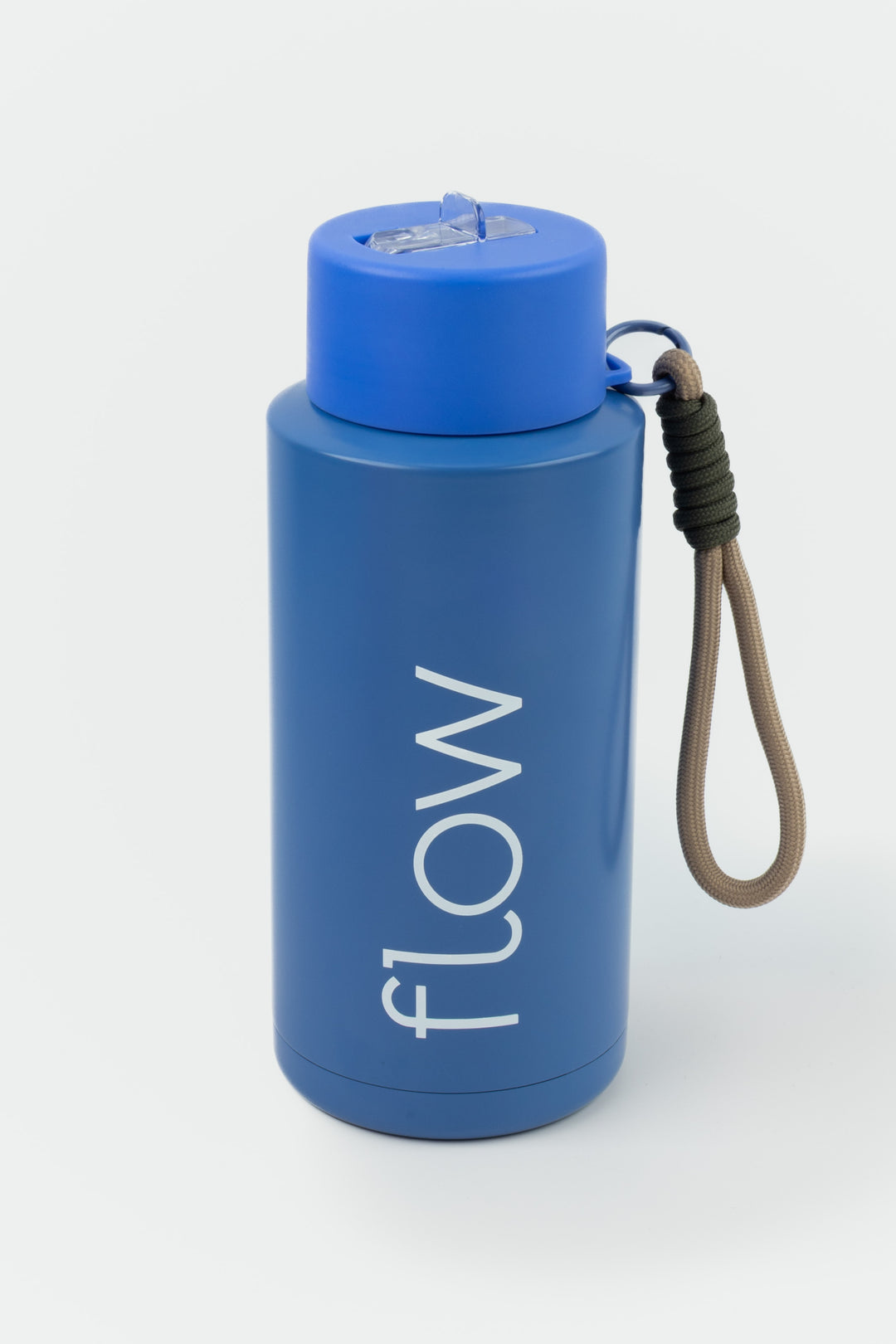 blue 1l insulated stainless steel bottle flow design with paracord carry loop
