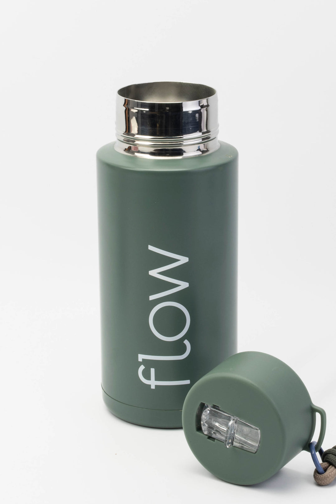 green 1l insulated stainless steel bottle flow design with paracord carry loop