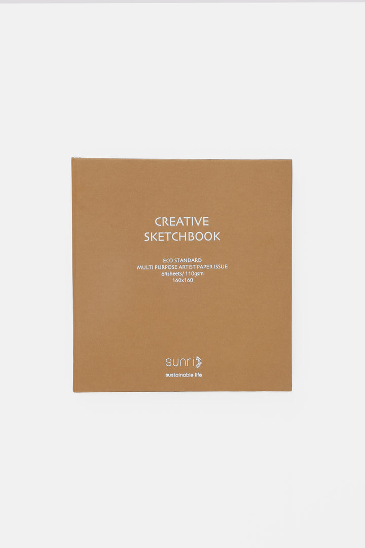 Brown sketchbook with 'Creative Sketchbook' text on a white background