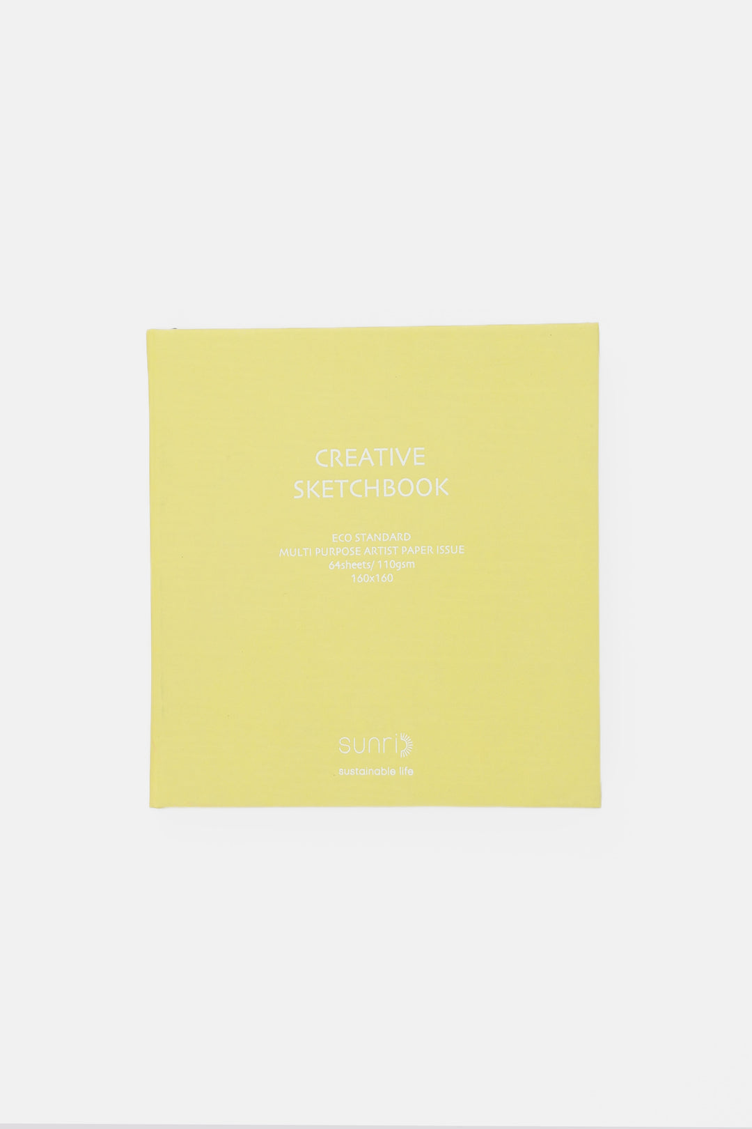 Front cover of yellow square Creative Sketchbook with centered white text and 鈥榮unri鈥?sustainable life branding