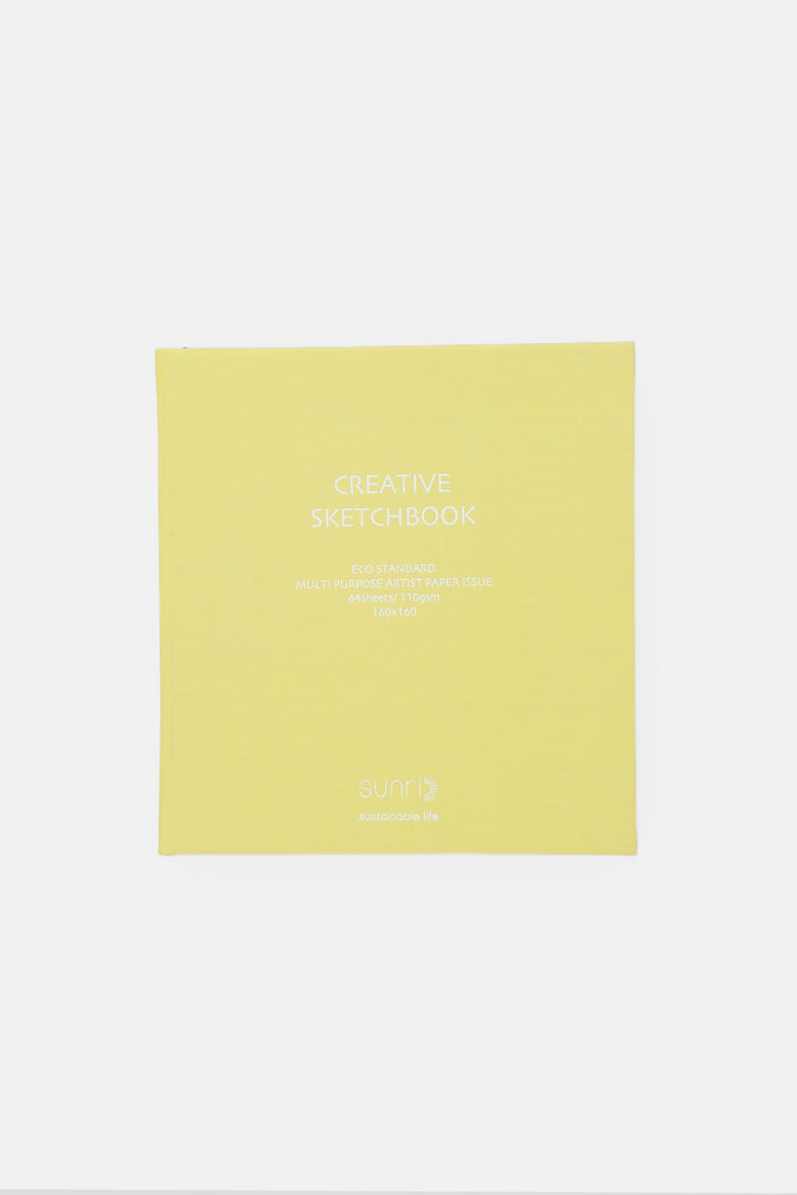 Front cover of yellow square Creative Sketchbook with centered white text and 鈥榮unri鈥?sustainable life branding