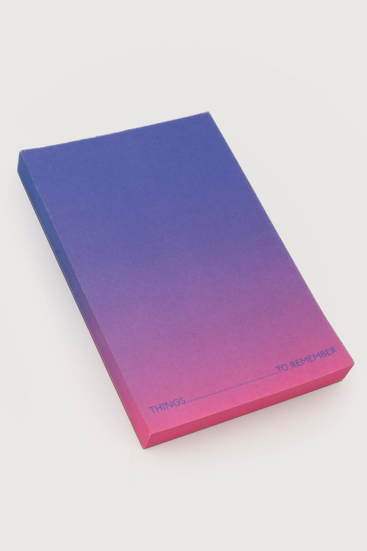 angled image of blue to pink gradient note sheet with "things to remember" text