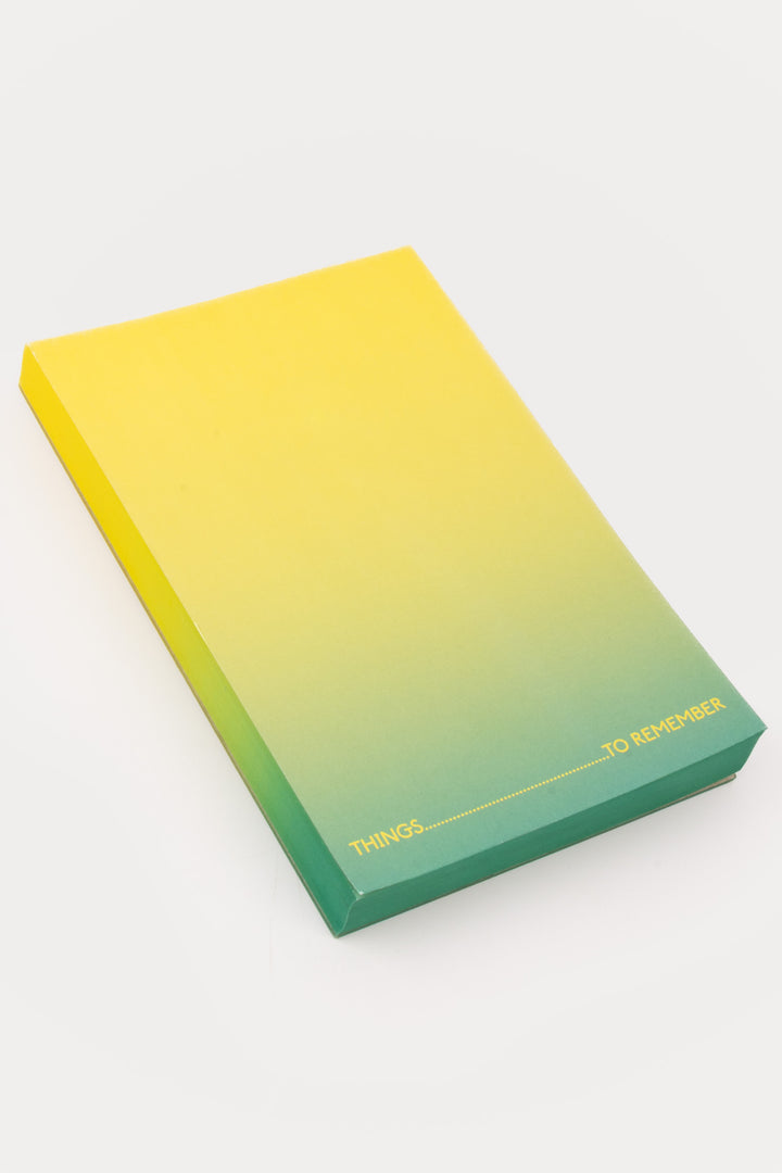 angled image of yellow to green gradient note sheet with "things to remember" text