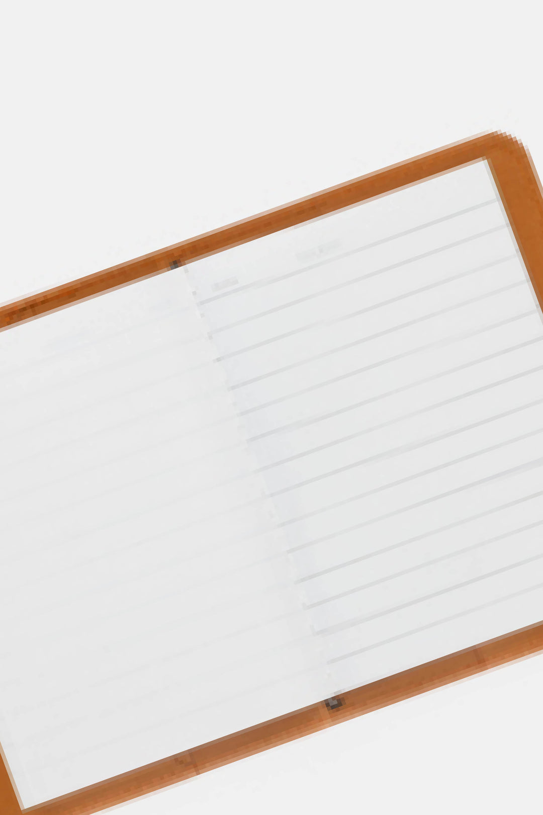 Open orange passport size sketch journal with lined and blank pages 