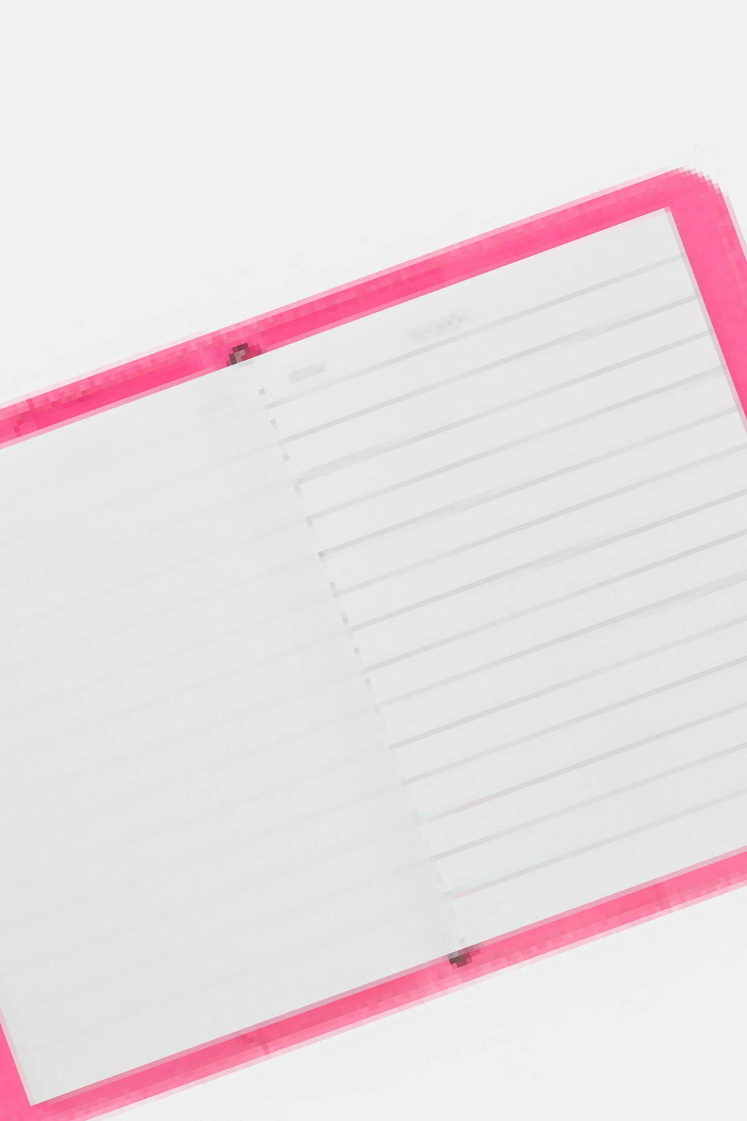 Open pink passport size sketch journal with lined and blank pages 