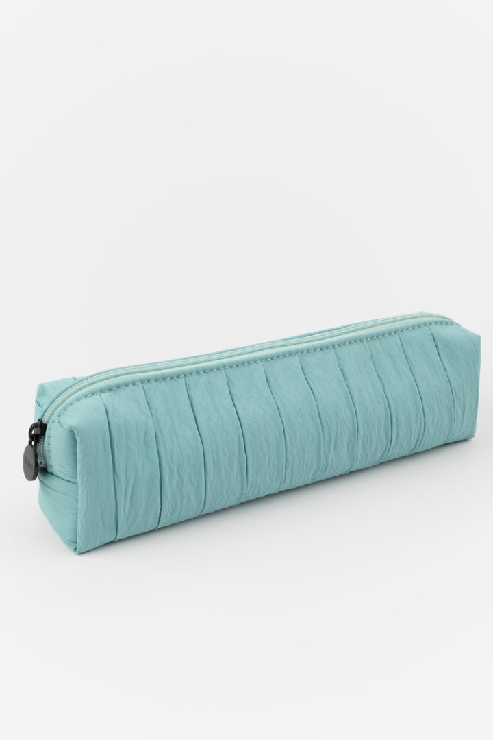 Mint pleated pencil case on a white background