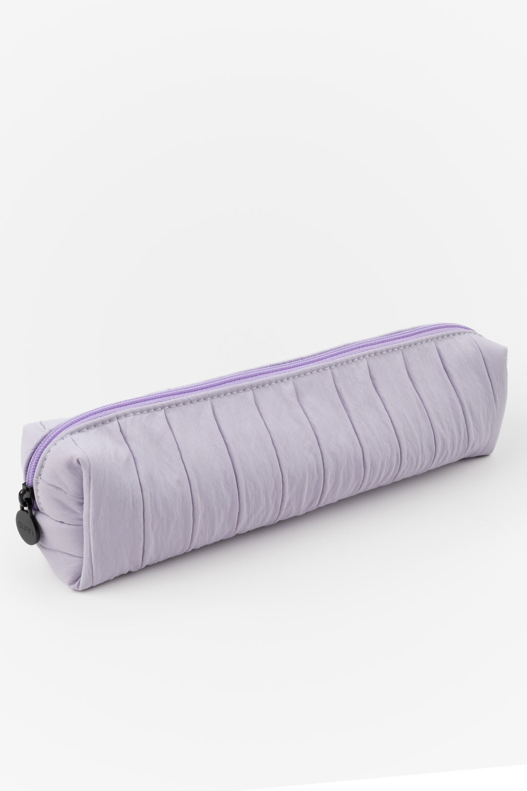 Purple textured rectangular pouch with a zipper on a white background