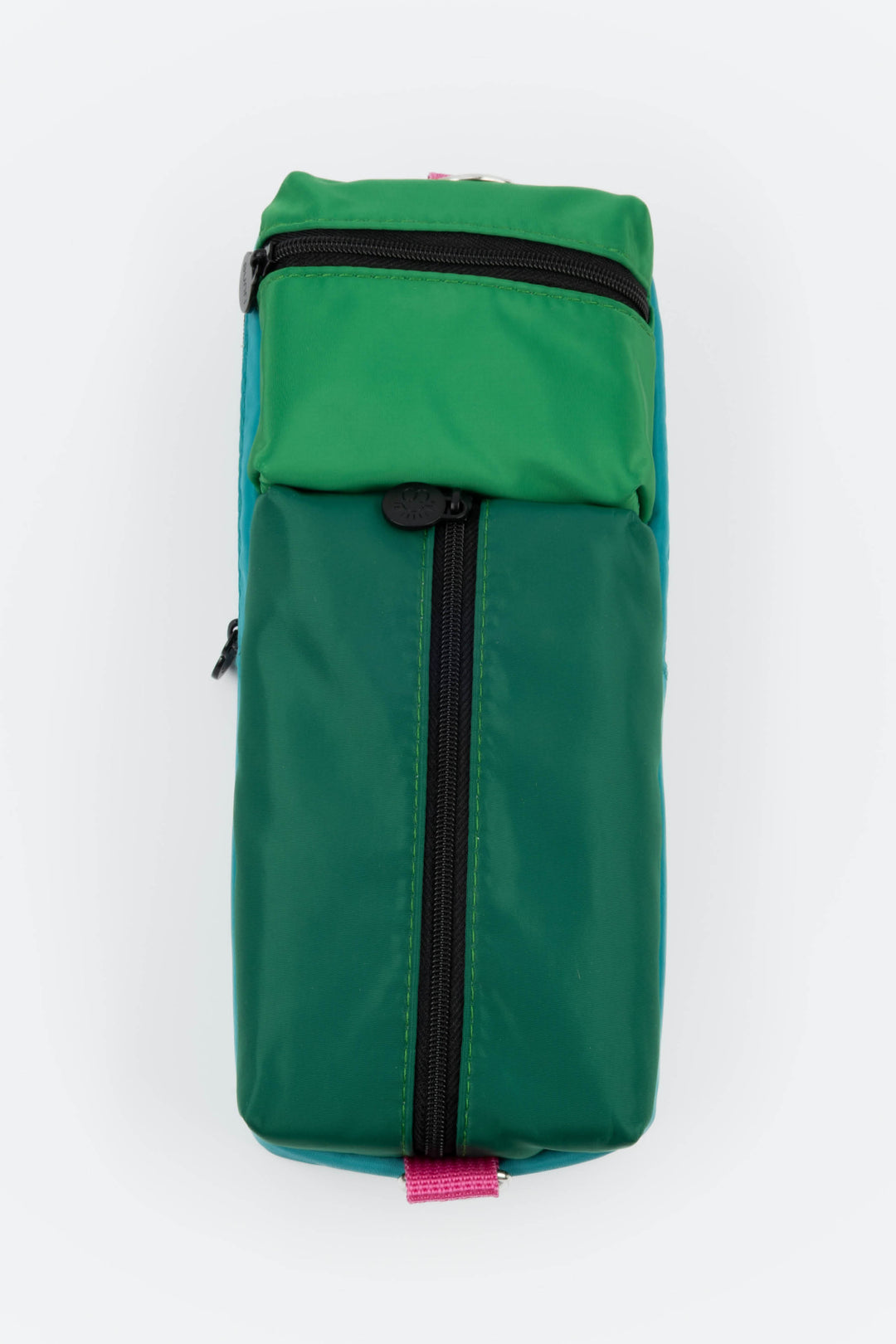 Pencil case utility model shown from the front with two padded zipped compartments
