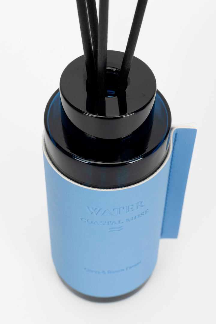 Blue diffuser with black nozzles on a white background