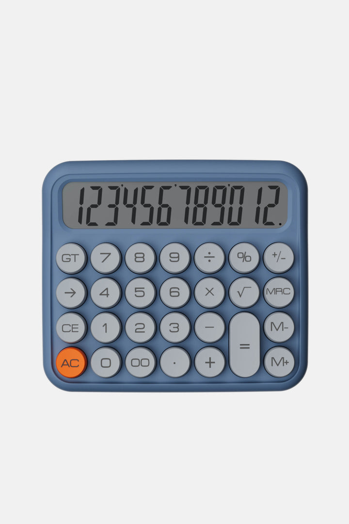Blue calculator with a white background