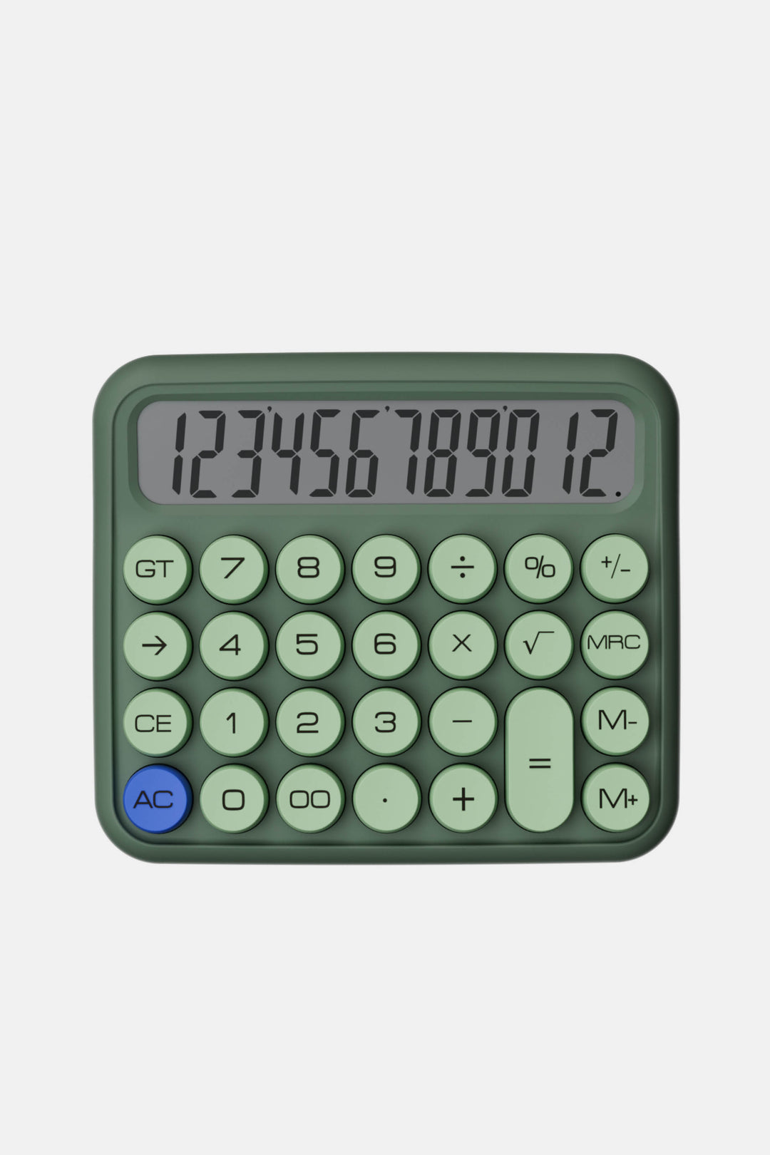Green calculator with a white background