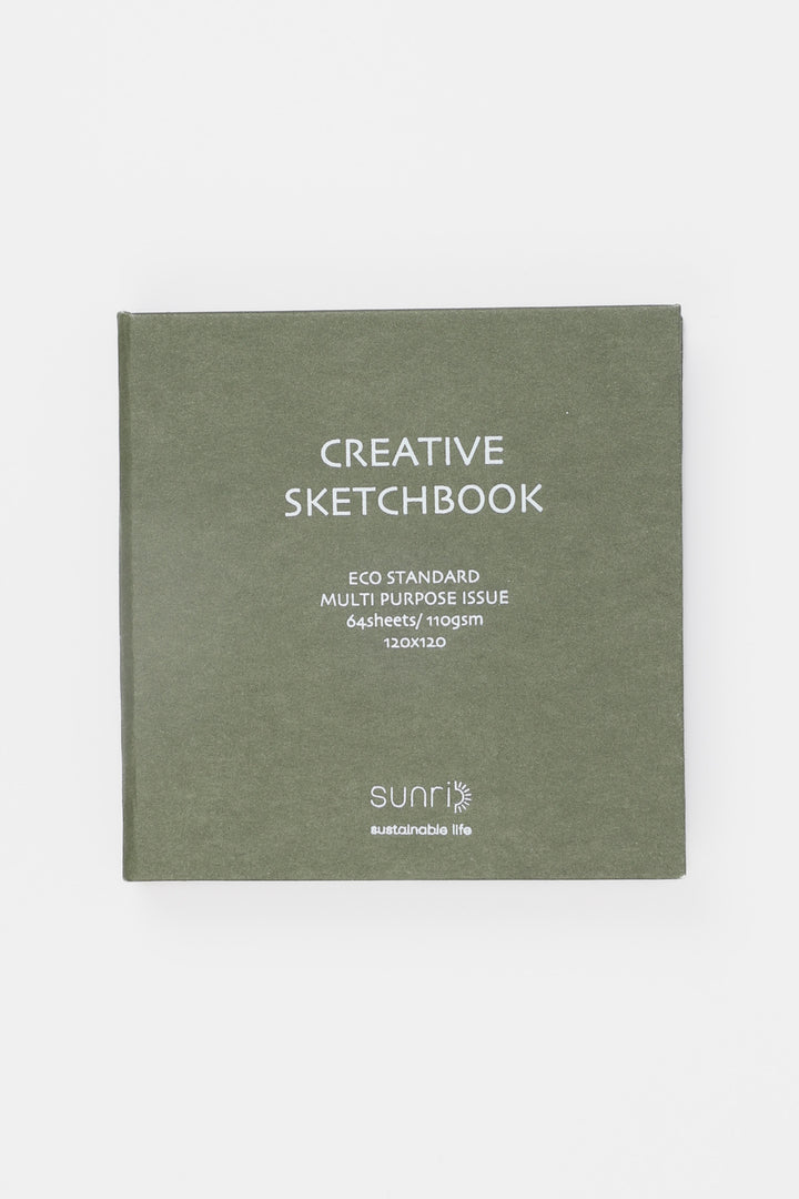 Green sketchbook with 'Creative Sketchbook' text on a white background