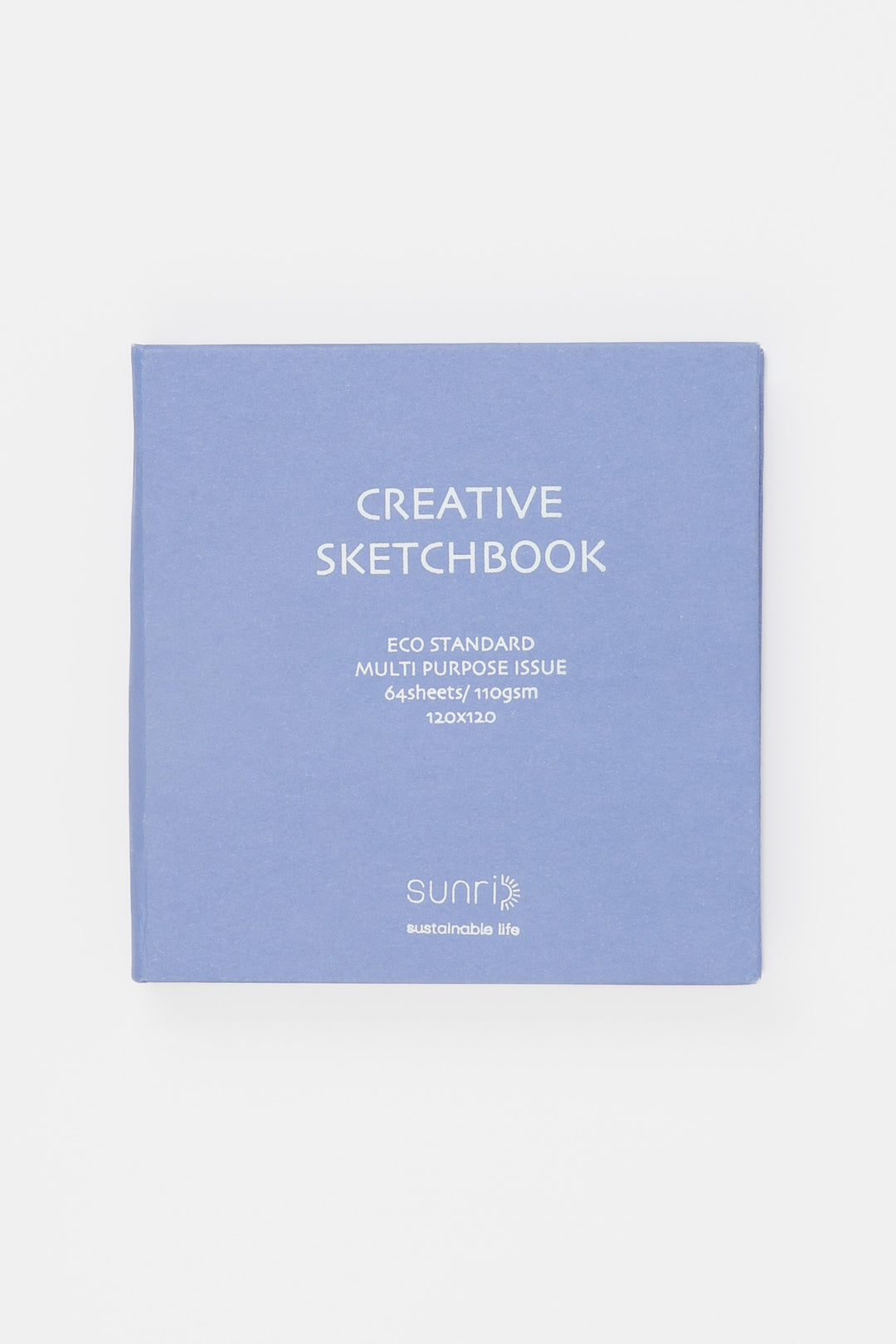 purple sketchbook with white text